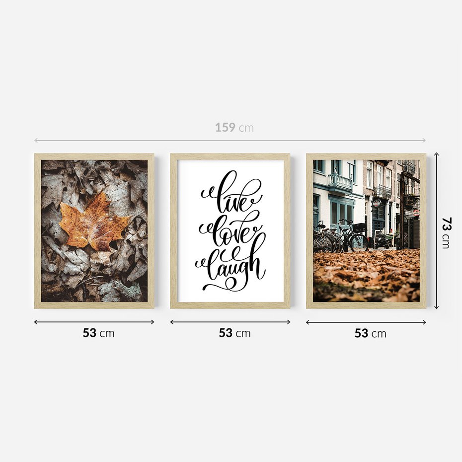 Zestaw obrazy w ramie 50x70 galeria - Jesień, rower, typografia, napis - rama drewno