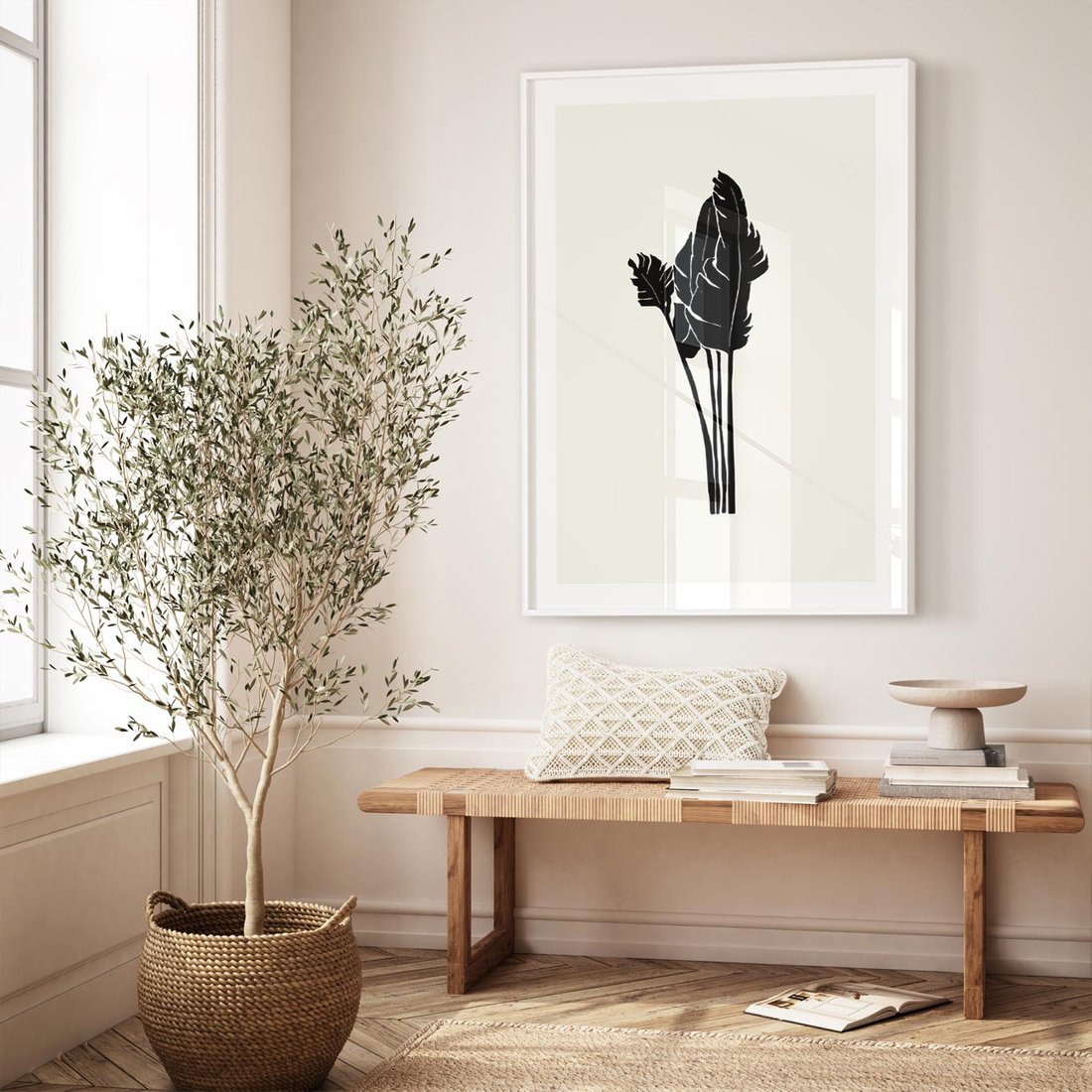 Plakat bez ramy 21x30 - Elegancja Palm - nowoczesna sztuka, minimalistyczny styl