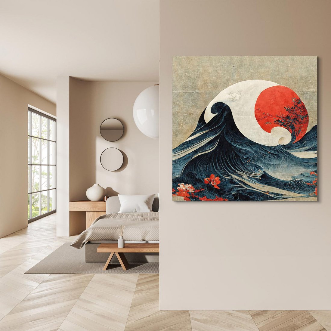 Obraz na płótnie 80x80 - Requiem dla marzeń - sztuka japońska, fale oceanu