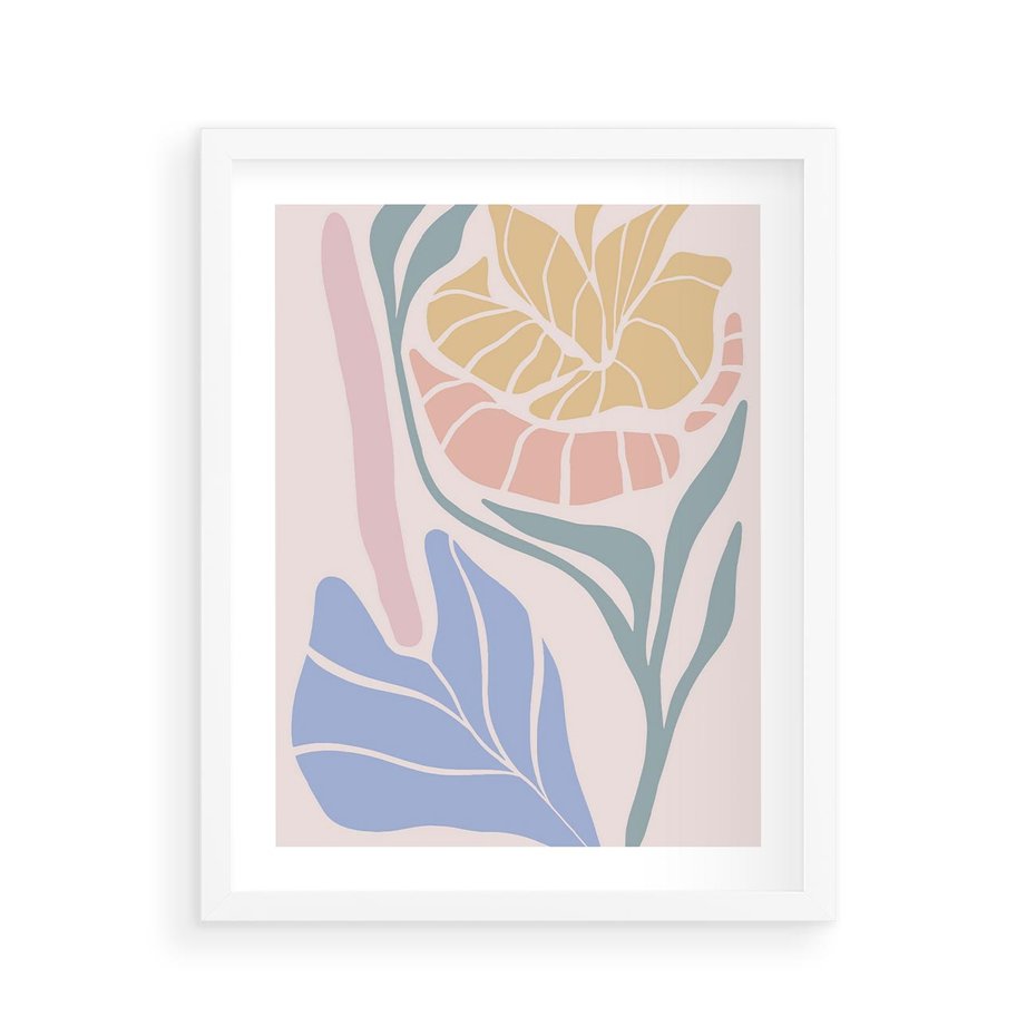 Plakat w ramie 40x50 - Kwiatowe Granice Kształtów - nowoczesny plakat, kwiaty w pastelowych kolorach - rama biała