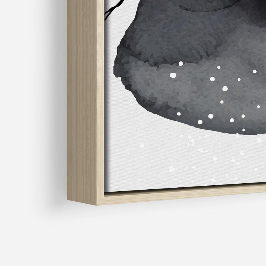 Obraz w ramie 80x80 - Impresje Harmonii - abstrakcyjne plamy akwarelowe, czarny szkic - rama drewno