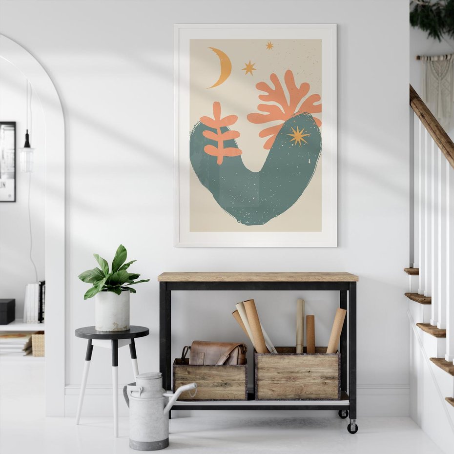 Plakat w ramie 30x40 - Energetyczne Kształty - boho formy, kształty - rama biała