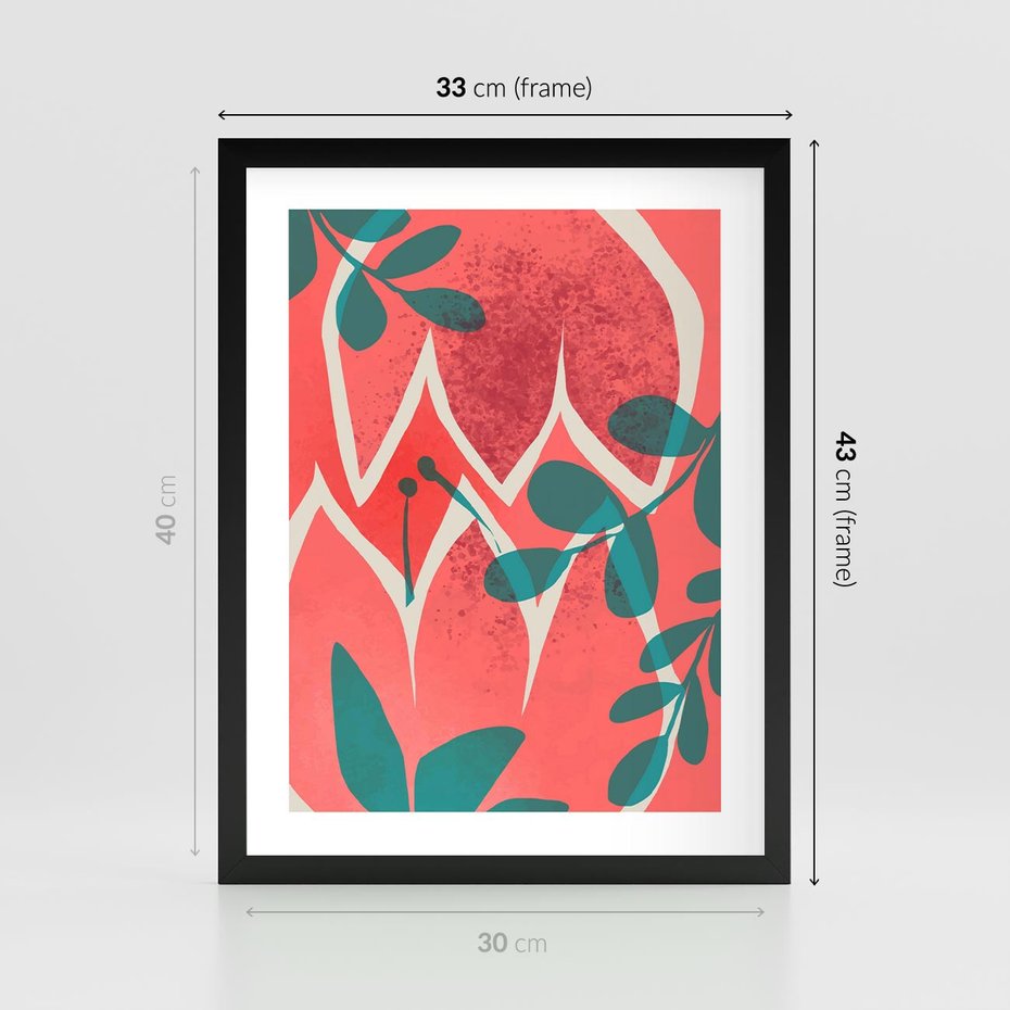 Plakat w ramie 30x40 - Migotliwe Kształty Plam - nowoczesny plakat, abstrakcyjne kwiaty - rama czarna