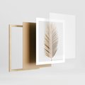 Plakat w ramie 40x50 - Złoty blask palmowego liścia - złota, palma - rama drewno