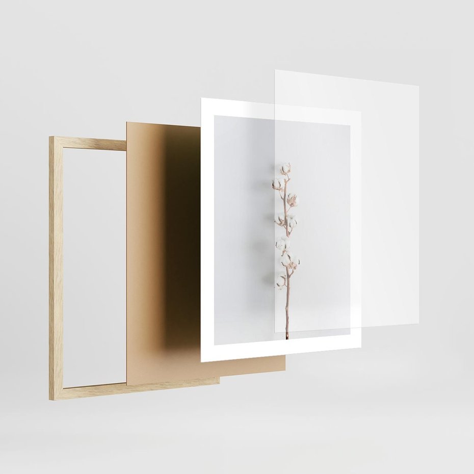 Plakat w ramie 40x50 - Minimalistyczna Gałązka Bawełny - bawełna, gałązka bawełny - rama drewno