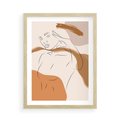 Plakat w ramie 50x70 - Sztuka Piękna w Beżach i Brązach - szkic jedną linią, naga kobieta - rama drewno