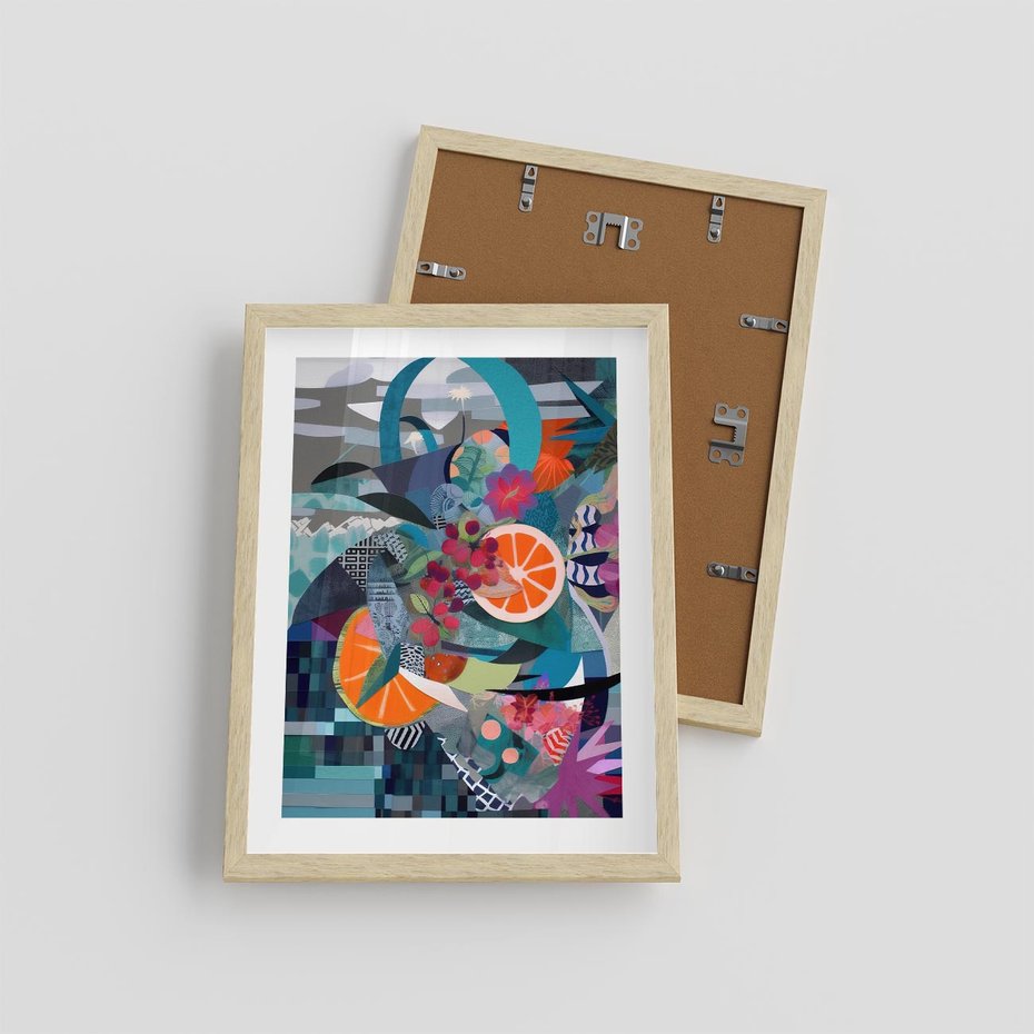 Plakat w ramie 30x40 - Migocące Widoki Harmonii - abstrakcyjny obraz, jak picasso - rama drewno