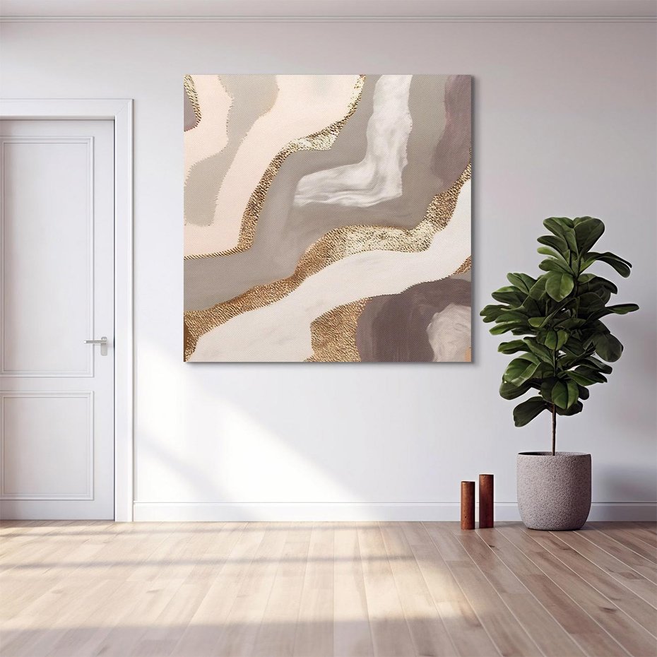 Obraz na płótnie 80x80 - Płynne Fale - abstrakcja, neutralne kolory