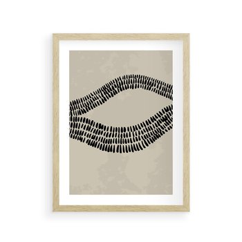 Plakat w ramie 30x40 - Kontury Ewolucji Materii - boho plakat, czarne kropki kreski - rama drewno