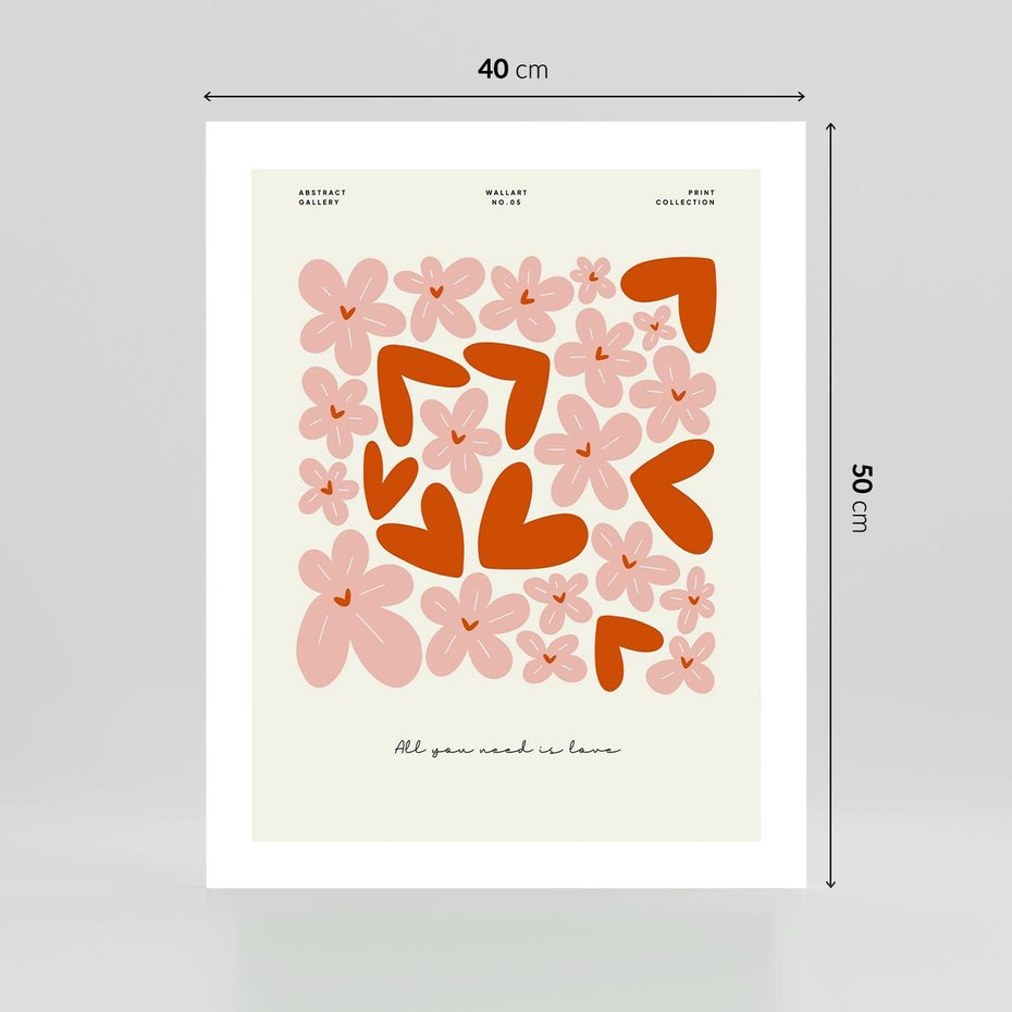 Plakat bez ramy 40x50 - Miłość w Kompozycji - grafika, kompozycja kwiaty i serca