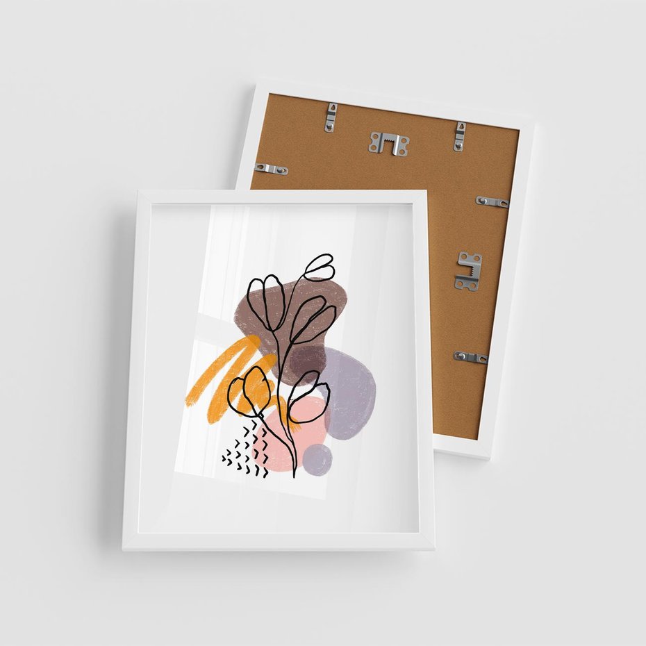 Plakat w ramie 40x50 - Bezgraniczne Widzenia - abstrakcyjna sztuka, liść gałązka - rama biała