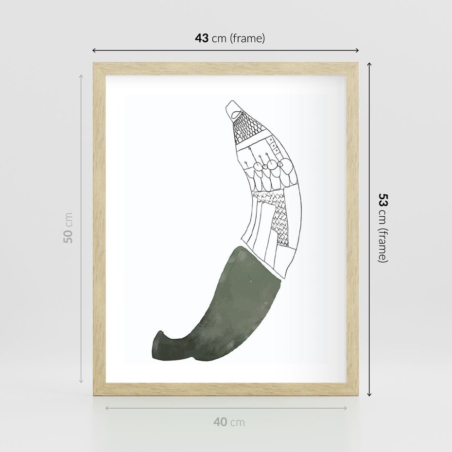 Plakat w ramie 40x50 - Rozkwitające Barwy Akwareli - minimalistyczny plakat, banan - rama drewno