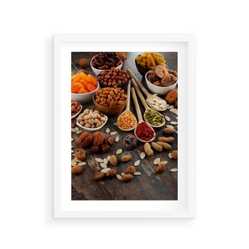 Plakat w ramie 40x50 - Szlachetne smaki kuchni - nasiona, bakalie - rama biała