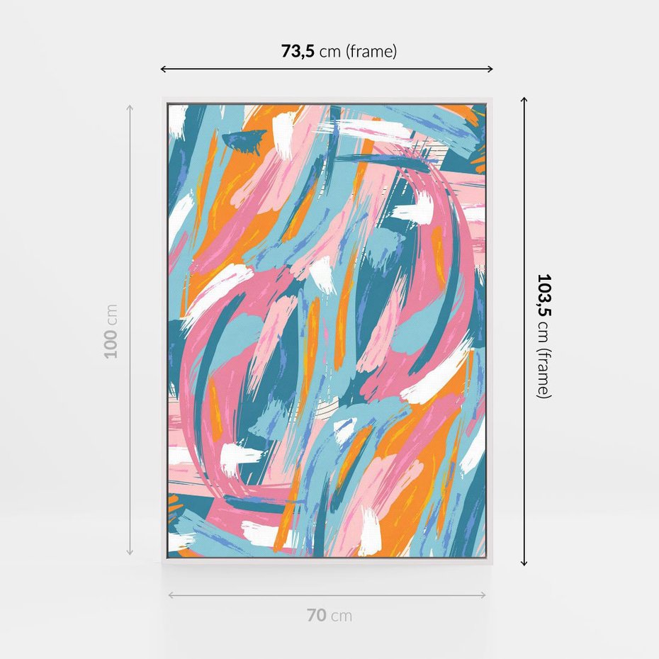 Obraz w ramie 70x100 - Refleksje w krainie abstrakcji - abstrakcja, energiczne pociągnięcia pędzla - rama biała