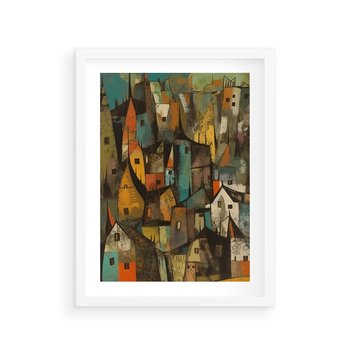 Plakat w ramie 30x40 - Przenikające Wizje - abstrakcyjny obraz, sztuka abstrakcji - rama biała