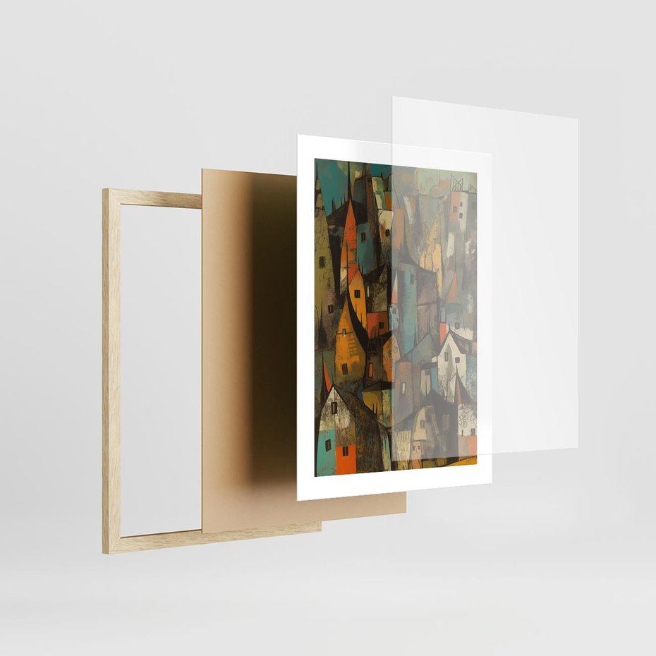 Plakat w ramie 30x40 - Przenikające Wizje - abstrakcyjny obraz, sztuka abstrakcji - rama drewno