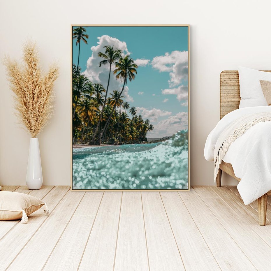 Obraz w ramie 70x100 - Rajskie Wakacje - plaża, palmy - rama drewno