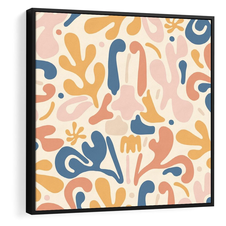Obraz w ramie 50x50 - Symfonia Radosnych Barw - abstrakcyjne pastelowe formy, nowoczesna grafika w stylu boho - rama czarna