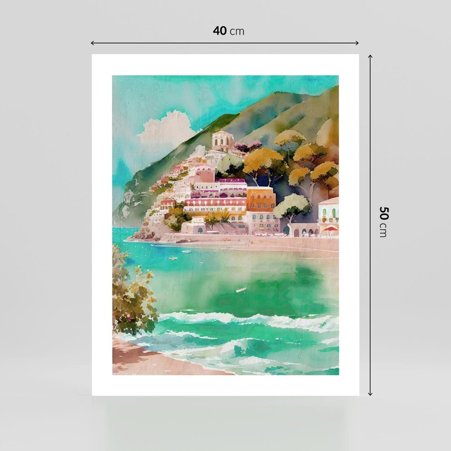 Plakat bez ramy 40x50 - Na Zboczu - akwarela, nadmorski pejzaż