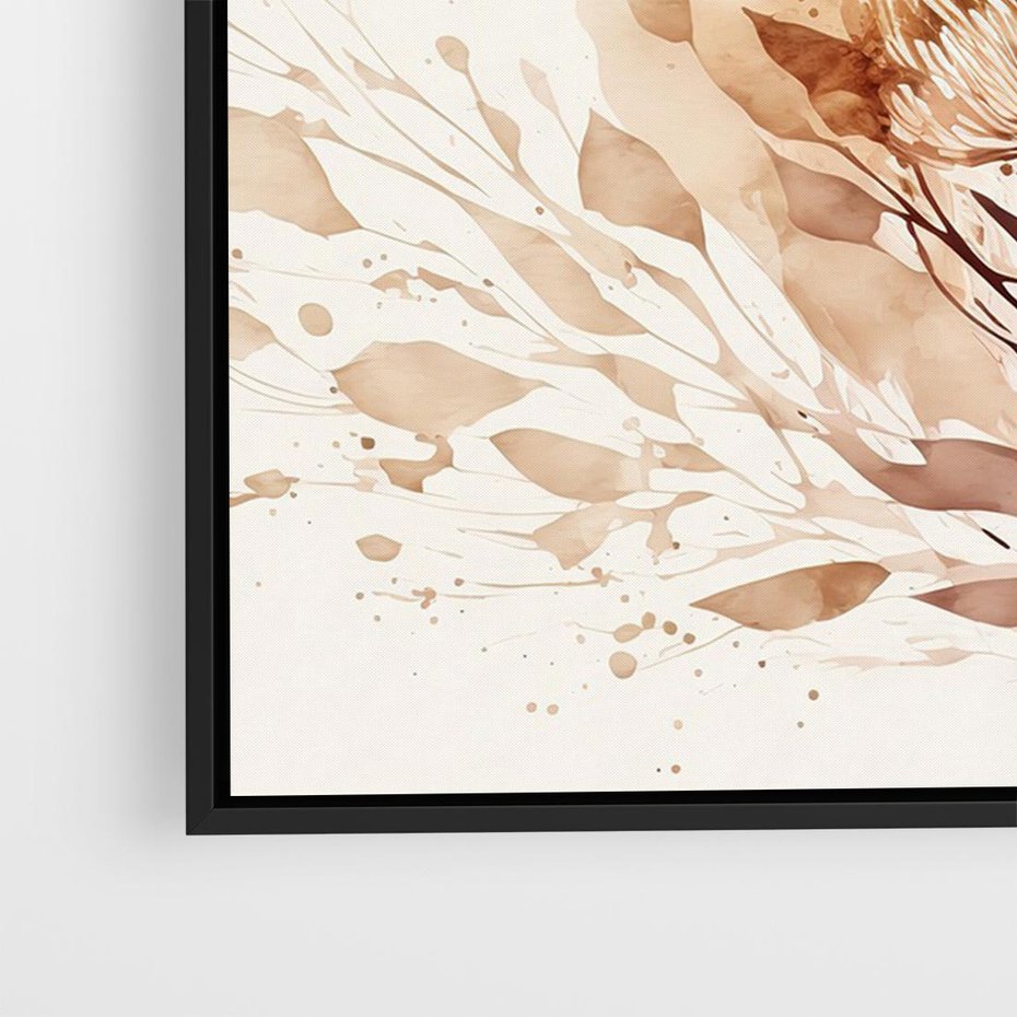 Obraz w ramie 100x70 - Nostalgiczne tańce pędzla - akwarelowe kwiaty, gałęzie - rama czarna