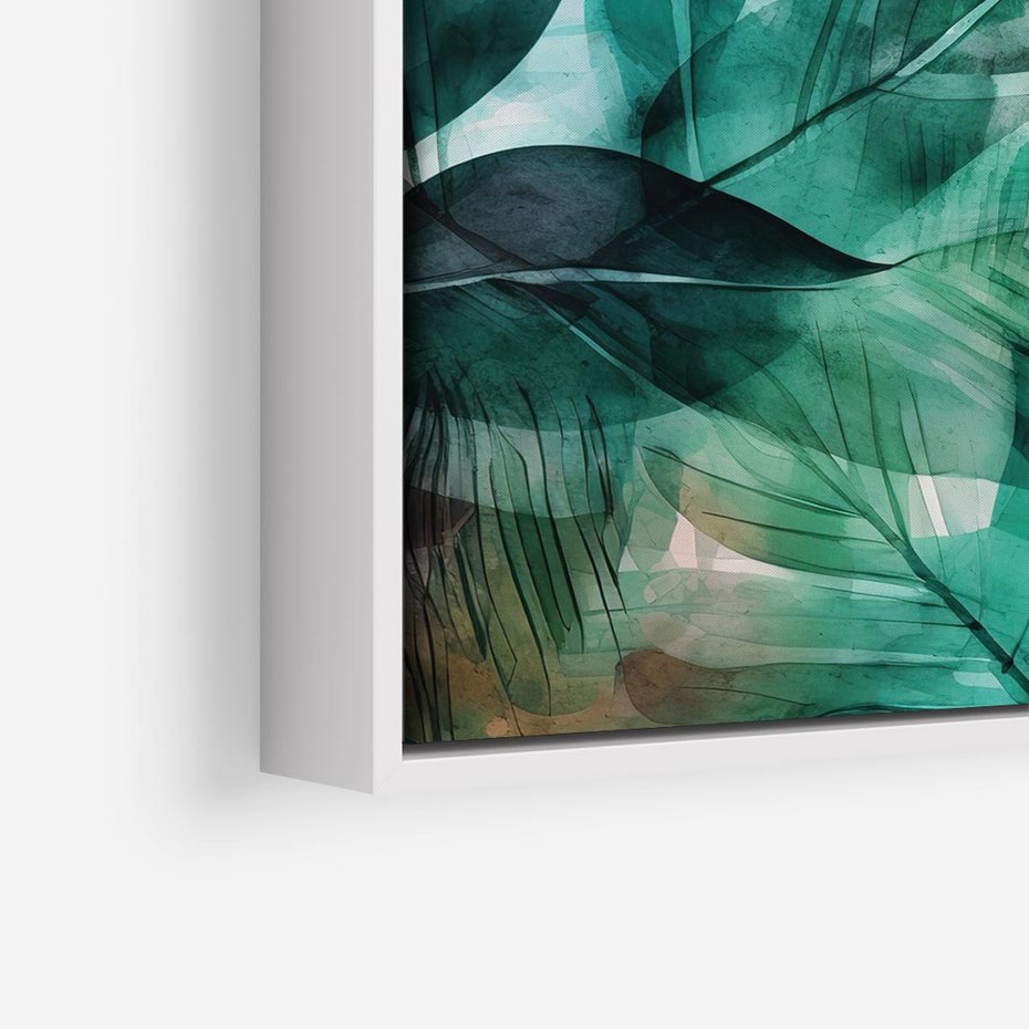 Obraz w ramie 50x50 - Zieleń Tropików - tropikalne zielone liście palmy, monstera - rama biała