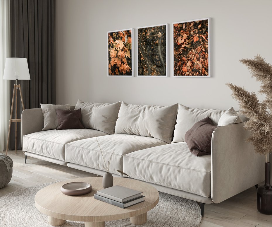 Zestaw obrazy w ramie 40x50 galeria - Jesień, liście, droga - rama biała