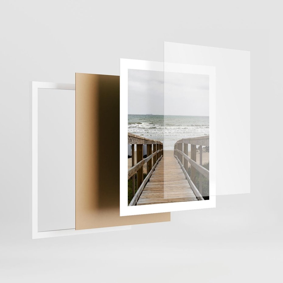 Plakat w ramie 40x50 - Morze i drewniany pomost - morze, pomost - rama biała