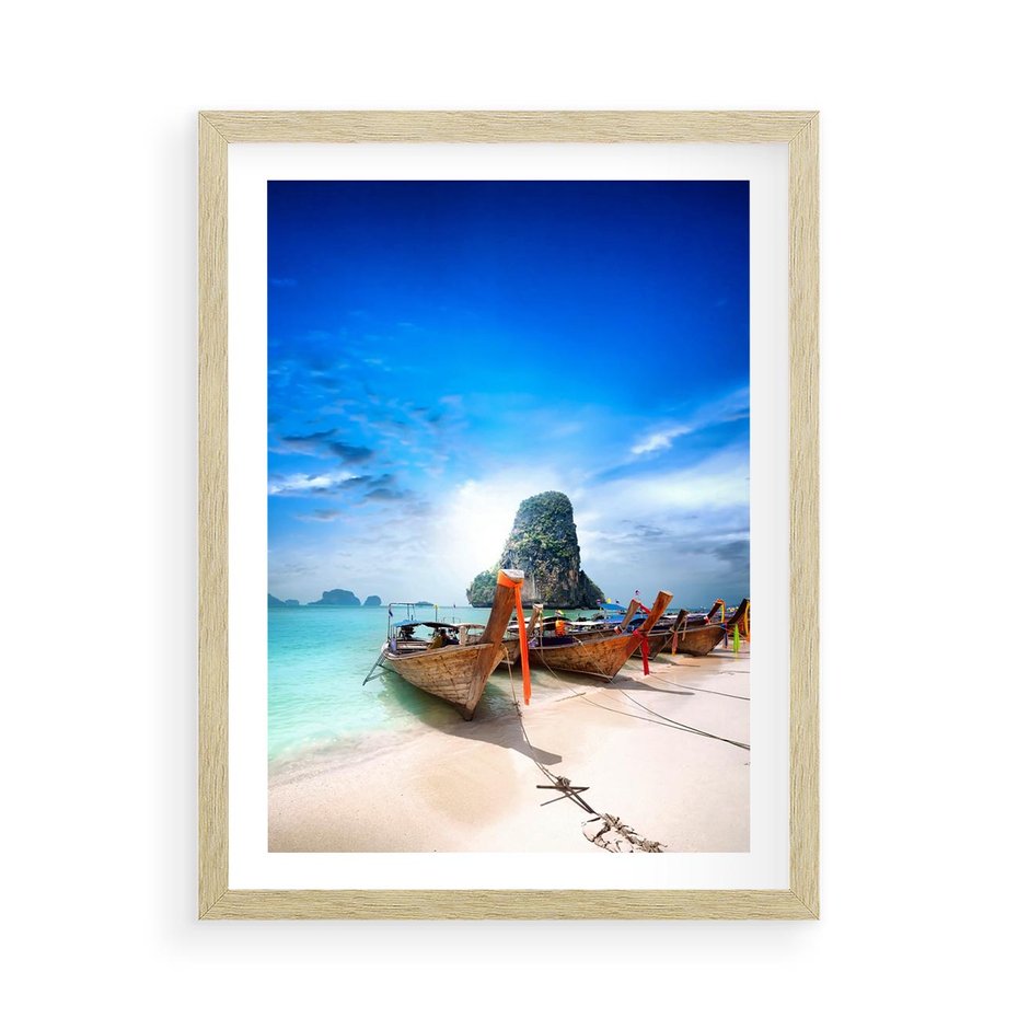 Plakat w ramie 50x70 - Morze na Łodzi - morze, łódź - rama drewno