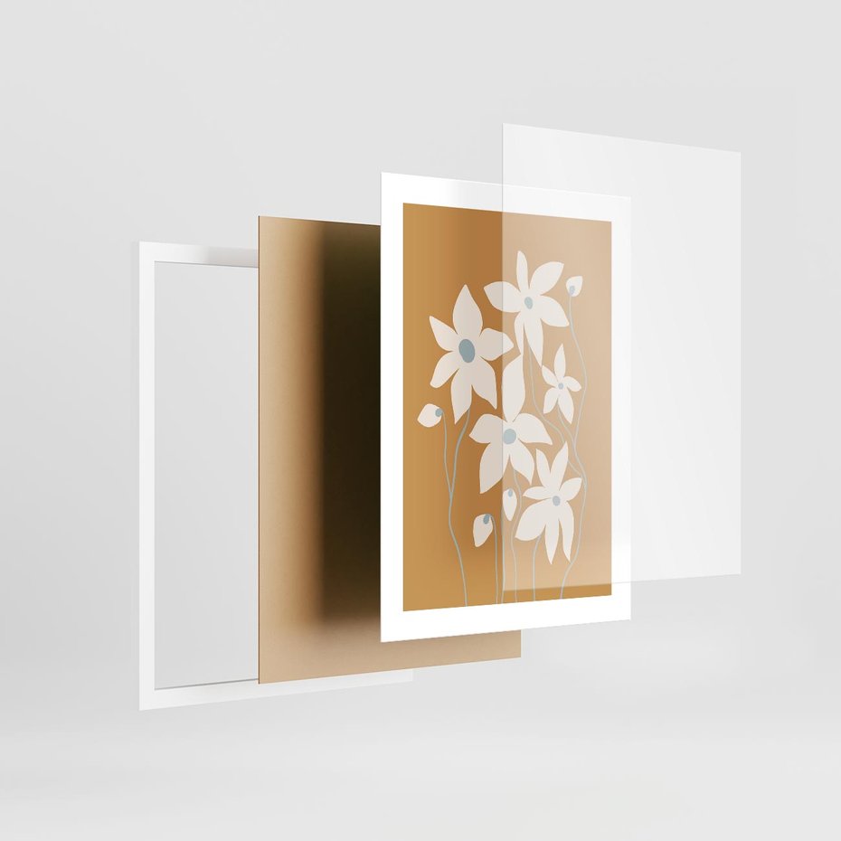 Plakat w ramie 30x40 - Kwiatowy Spektakl - minimalistyczne kwiaty, na pomarańczowym tle - rama biała