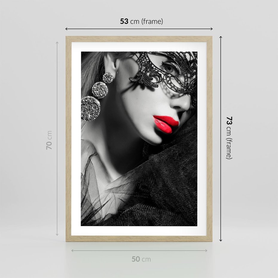 Plakat w ramie 50x70 - Zmysłowe usta damy - kobieta, usta - rama drewno