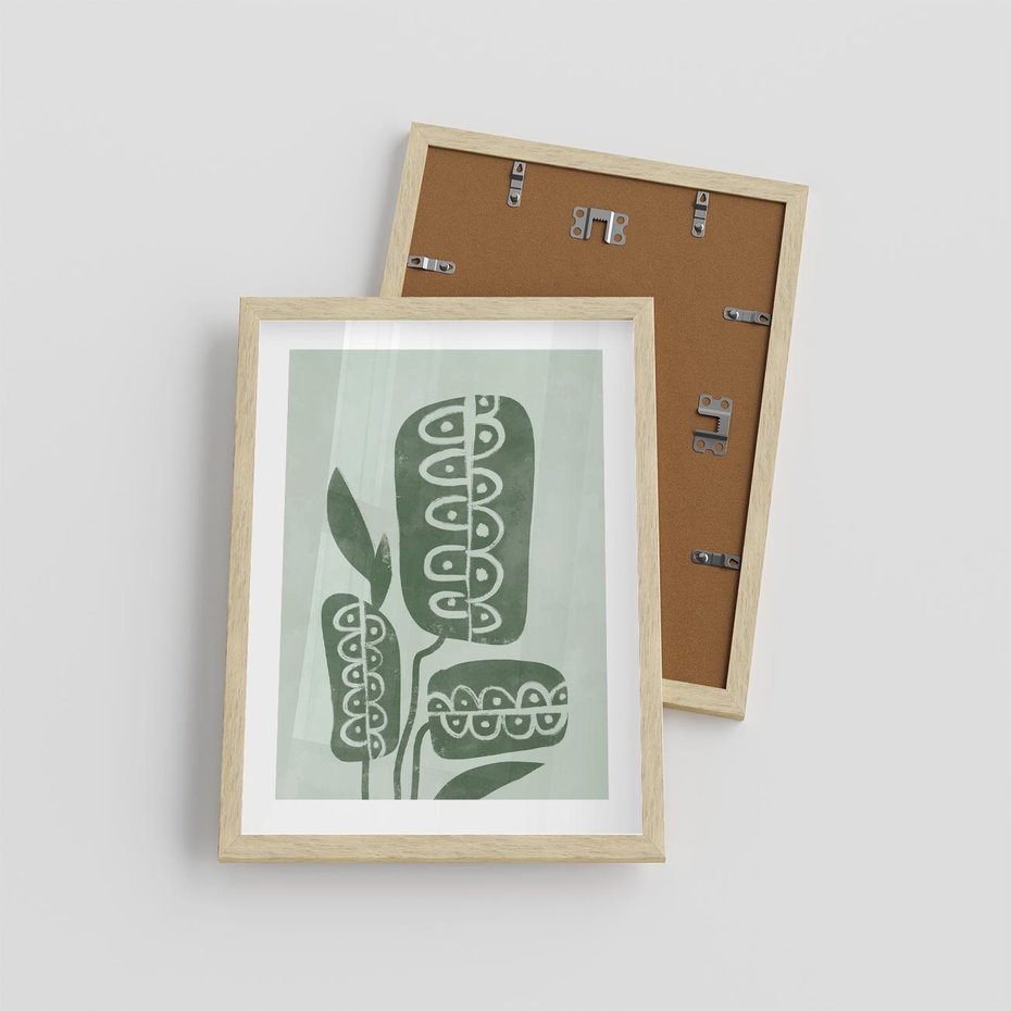 Plakat w ramie 30x40 - Nurtująca Zieleń - abstrakcyjny zielony motyw, skandynawski design - rama drewno