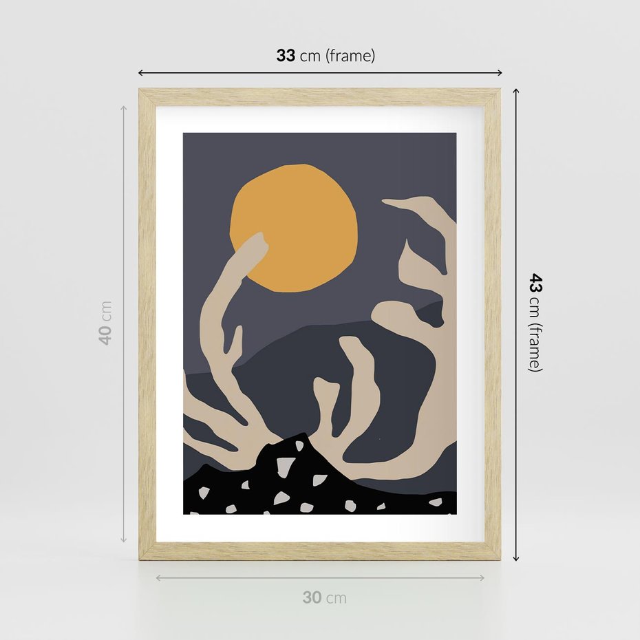 Plakat w ramie 30x40 - Tajemniczy Księżyc - nowoczesna sztuka, plakat - rama drewno