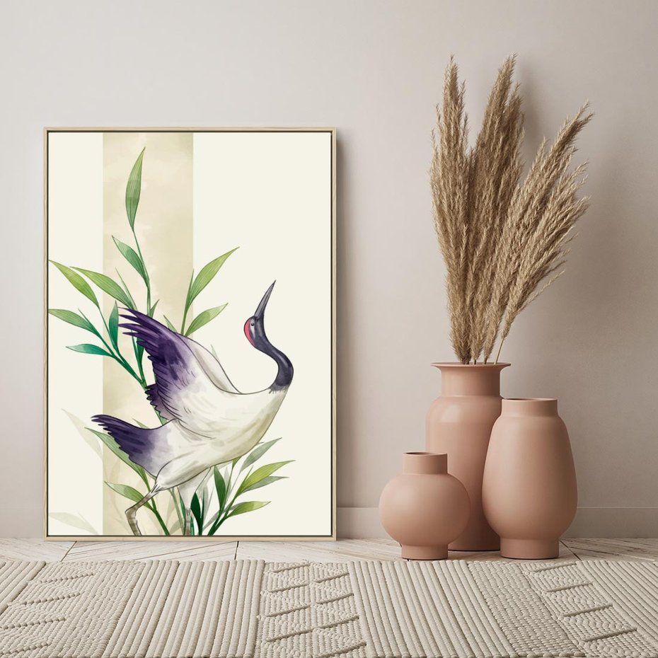 Obraz w ramie 80x120 - Migocące Ptaki - japońska sztuka, ptak - rama drewno