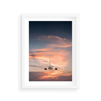 Plakat w ramie 30x40 - Podróż w Kierunku Słońca - samolot, samolot w powietrzu - rama biała
