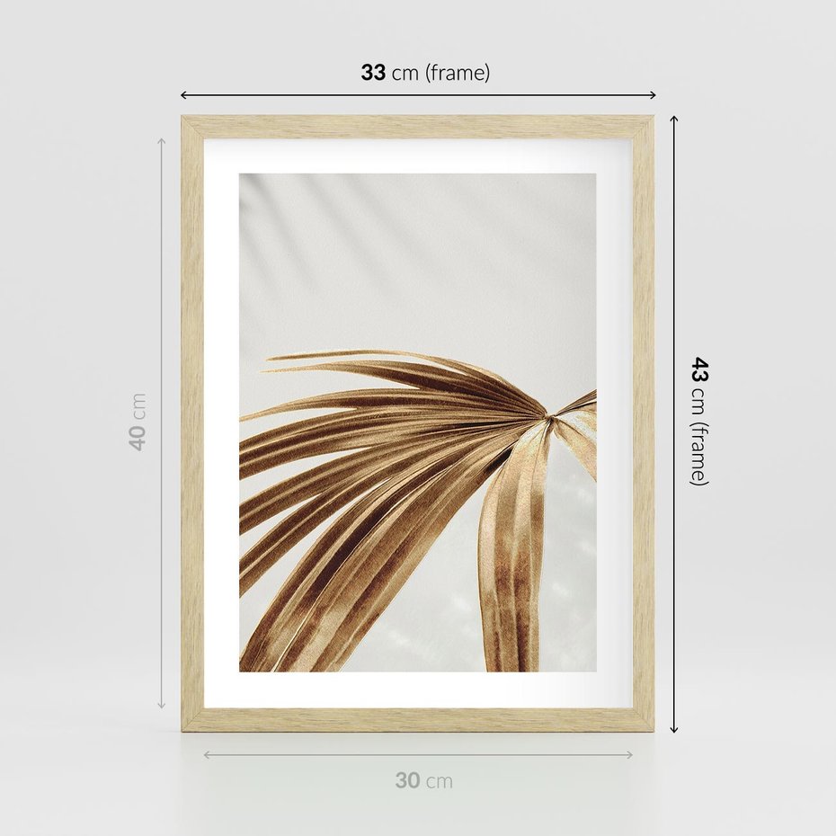 Plakat w ramie 30x40 - Egzotyczny Blask - złote, liście - rama drewno