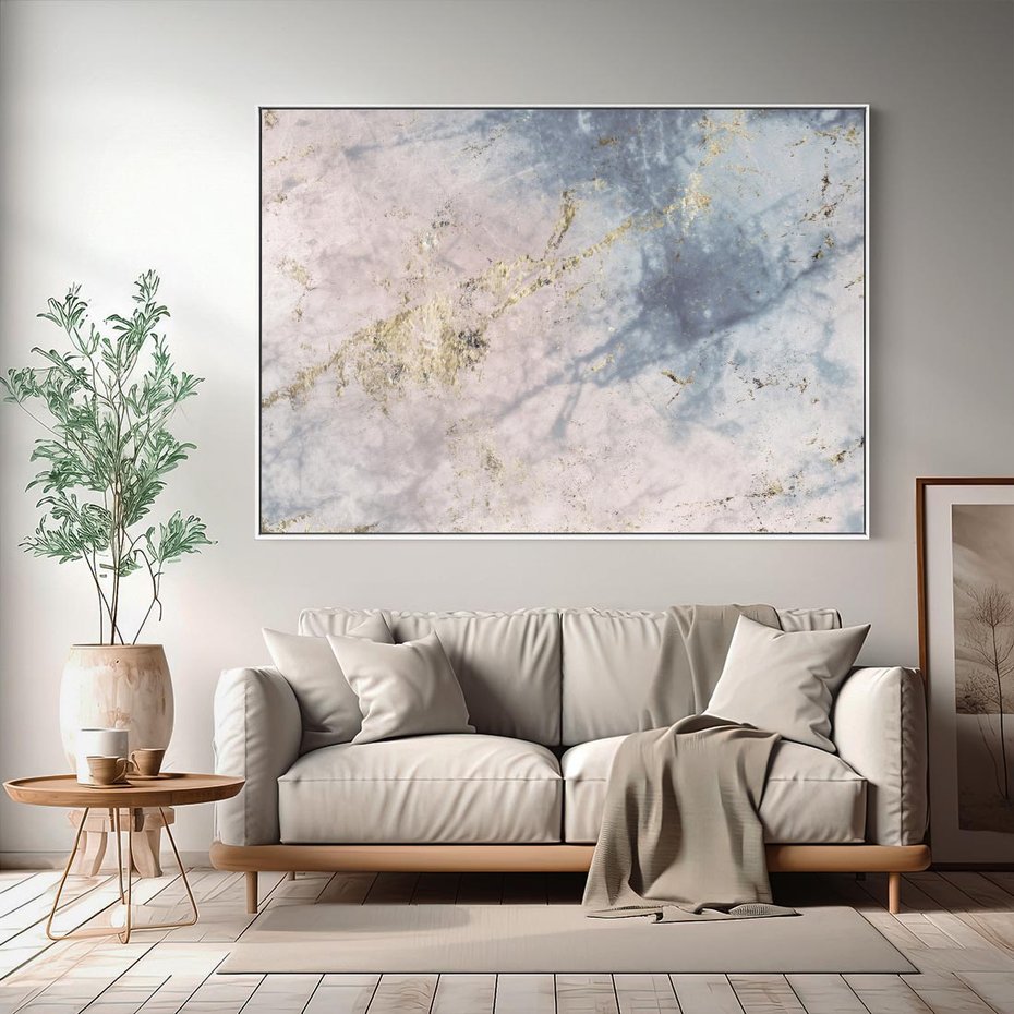 Obraz w ramie 120x80 - Luksusowa Dekoracja - marmur, złoto - rama biała