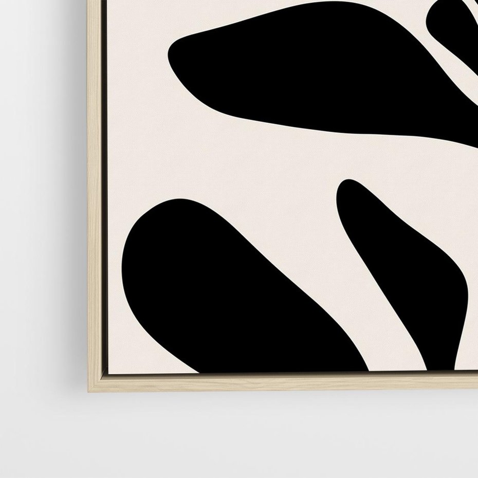 Obraz w ramie 50x50 - Wibracje Akwarelowych Ścieżek - abstrakcyjny minimalistyczna kwiat, czarno biały plakat - rama drewno