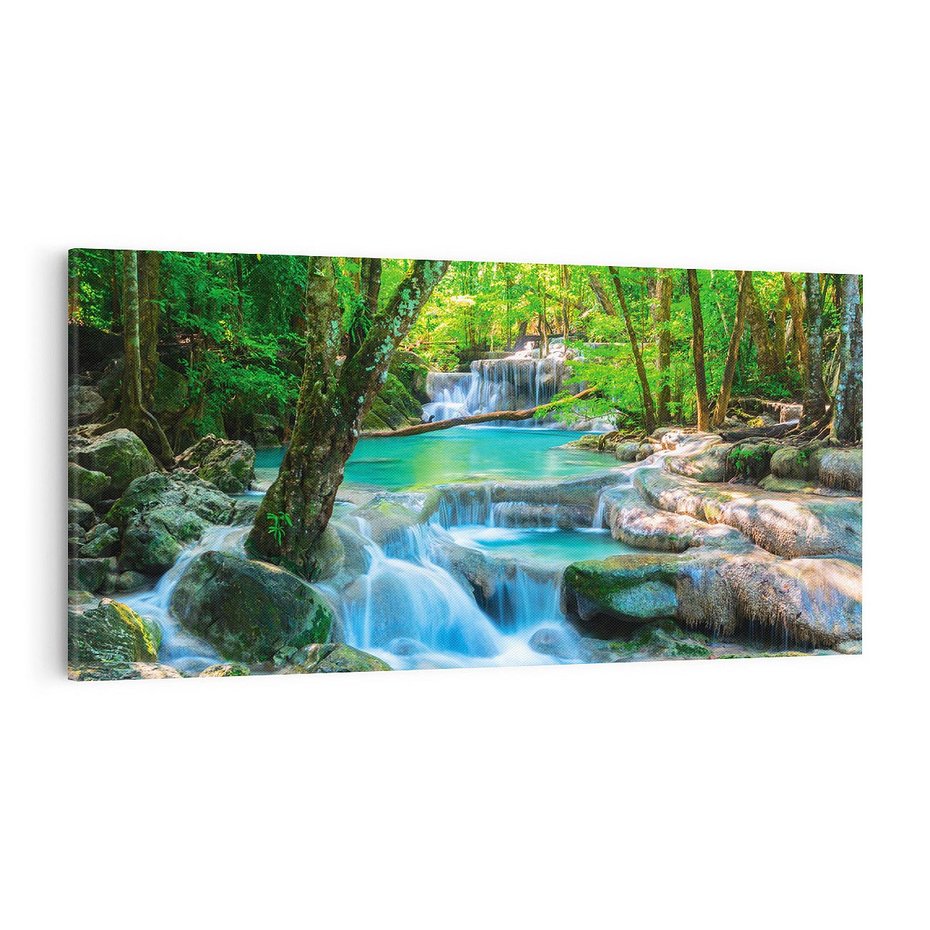 Obraz na płótnie 100x50 - Magia w lesie nad rzeką - wodospad, rzeka