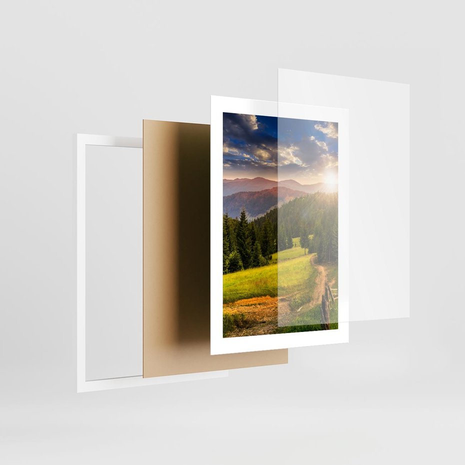 Plakat w ramie 30x40 - Zachód słońca na łące - zachód, łąka - rama biała