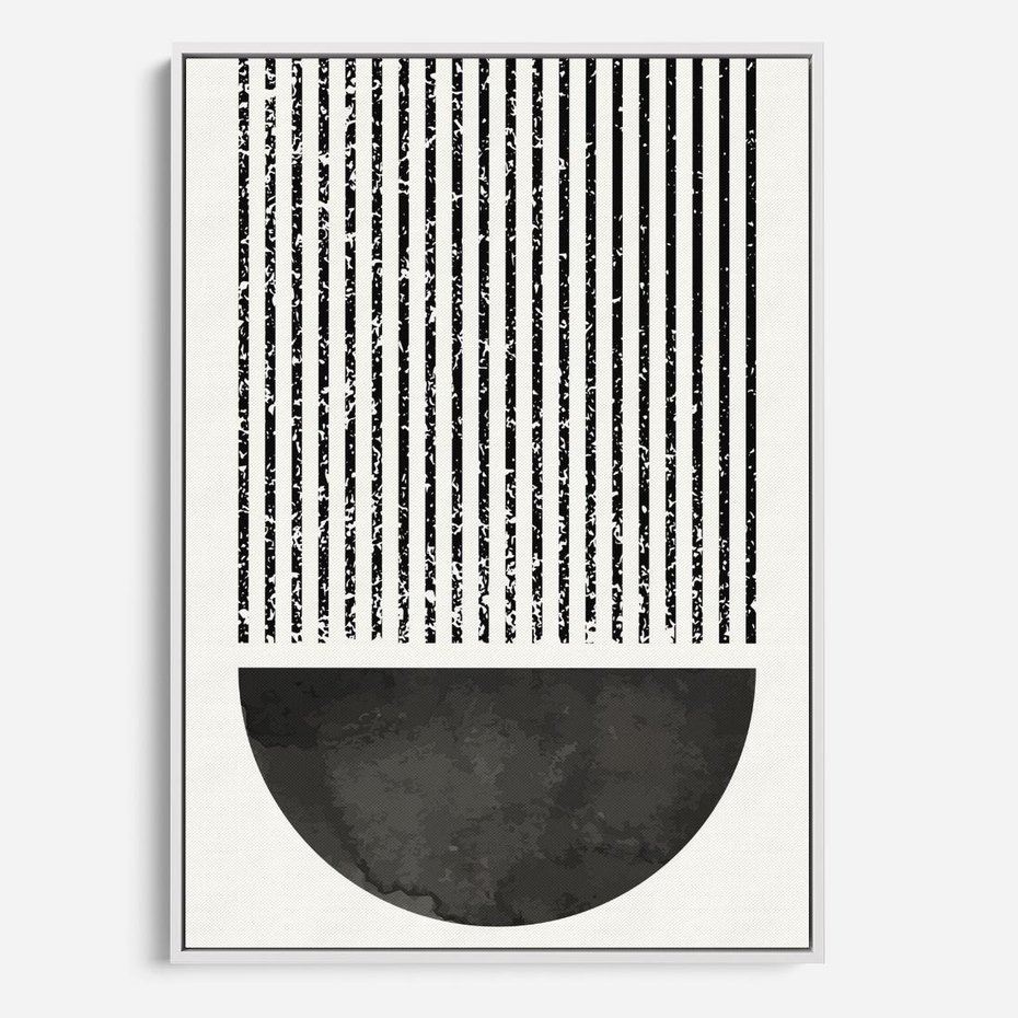 Obraz w ramie 70x100 - Taniec Impulsów - abstrakcyjne czarno białe formy, minimalizm - rama biała