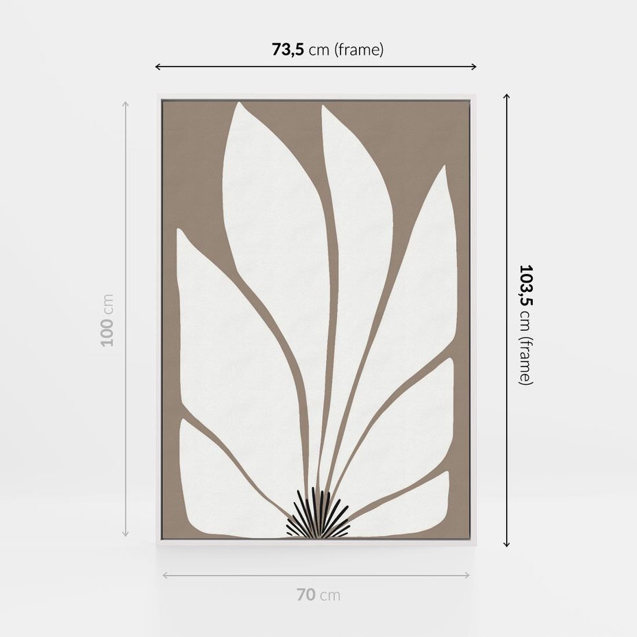 Obraz w ramie 70x100 - Ekspresyjne Kontury - abstrakcyjny kwiat, beże i brązy - rama biała