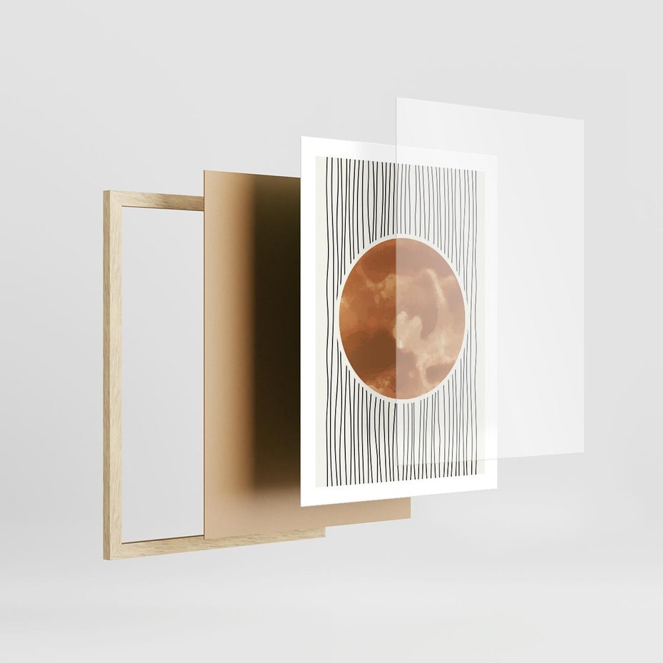 Plakat w ramie 50x70 - Eteryczne Krągłe Echa - boho obraz, geometria - rama drewno