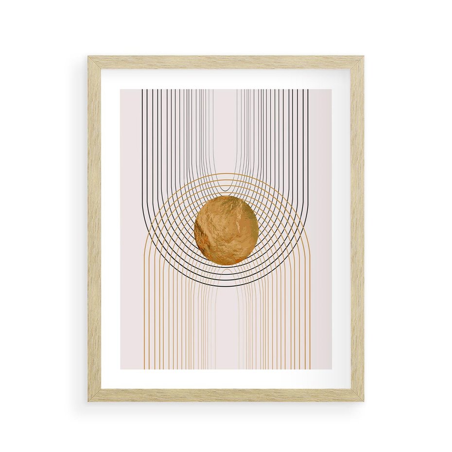 Plakat w ramie 40x50 - Złota Geometria - styl modern, złoto - rama drewno