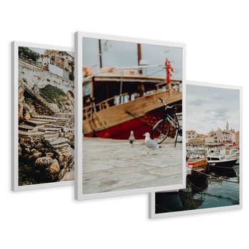 Zestaw obrazy w ramie 50x70 galeria - Morze, wakacje, podróż, łodzie - rama biała