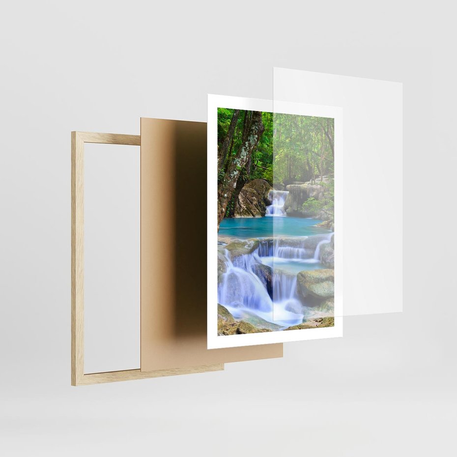 Plakat w ramie 50x70 - Siła Rzeki i Urok Wodospadu - rzeka, wodospad - rama drewno