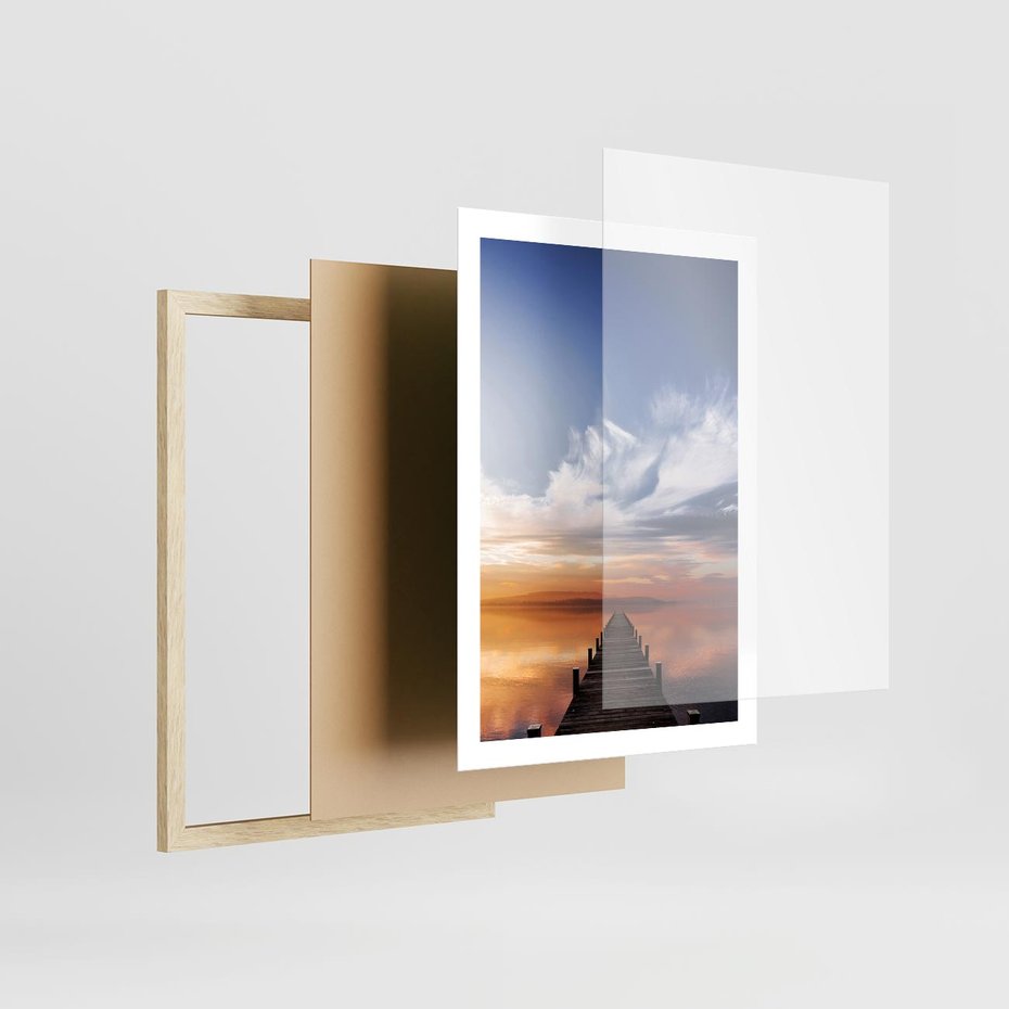 Plakat w ramie 50x70 - Magia Chwili - pomost, zachód - rama drewno