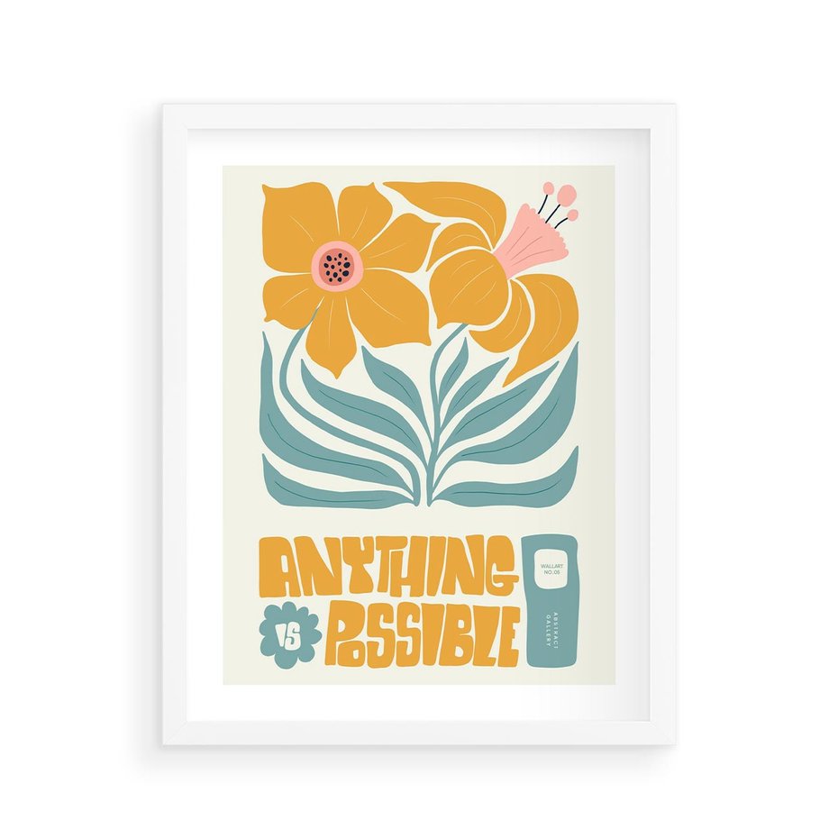 Plakat w ramie 40x50 - Kolorowa Harmonia - sztuka nowoczesna, pastelowe kwiaty - rama biała