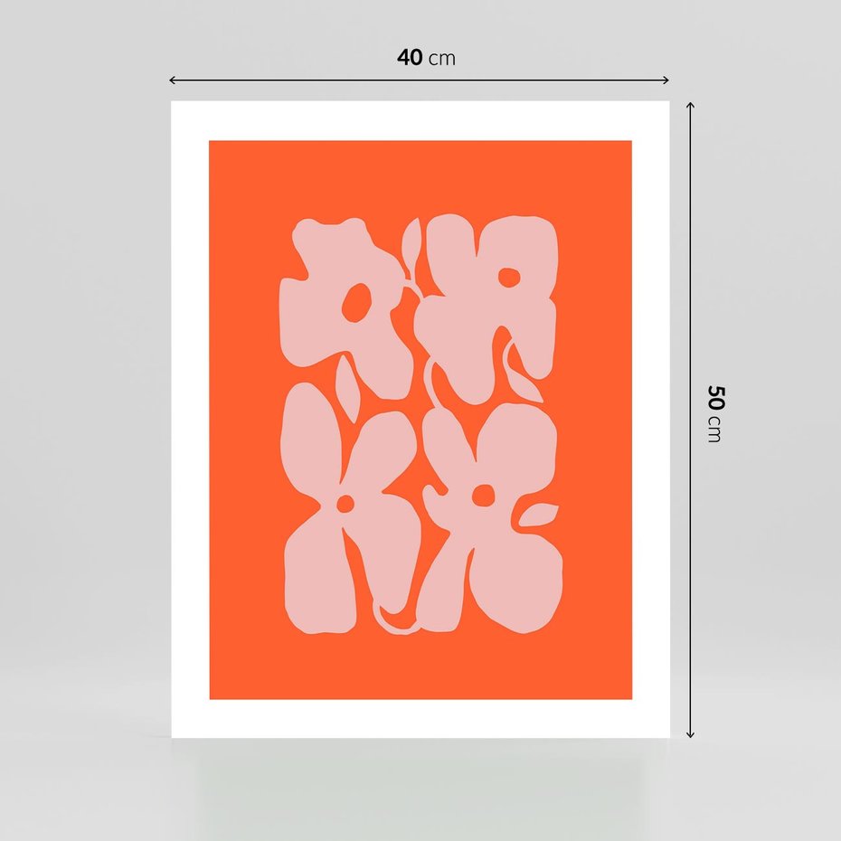 Plakat bez ramy 40x50 - Taniec Abstrakcji - kwiaty, energetyczne pomarańczowe tłó