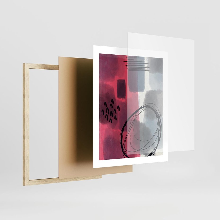 Plakat w ramie 40x50 - Formy w Różu i Granacie - abstrakcja, różne formy - rama drewno