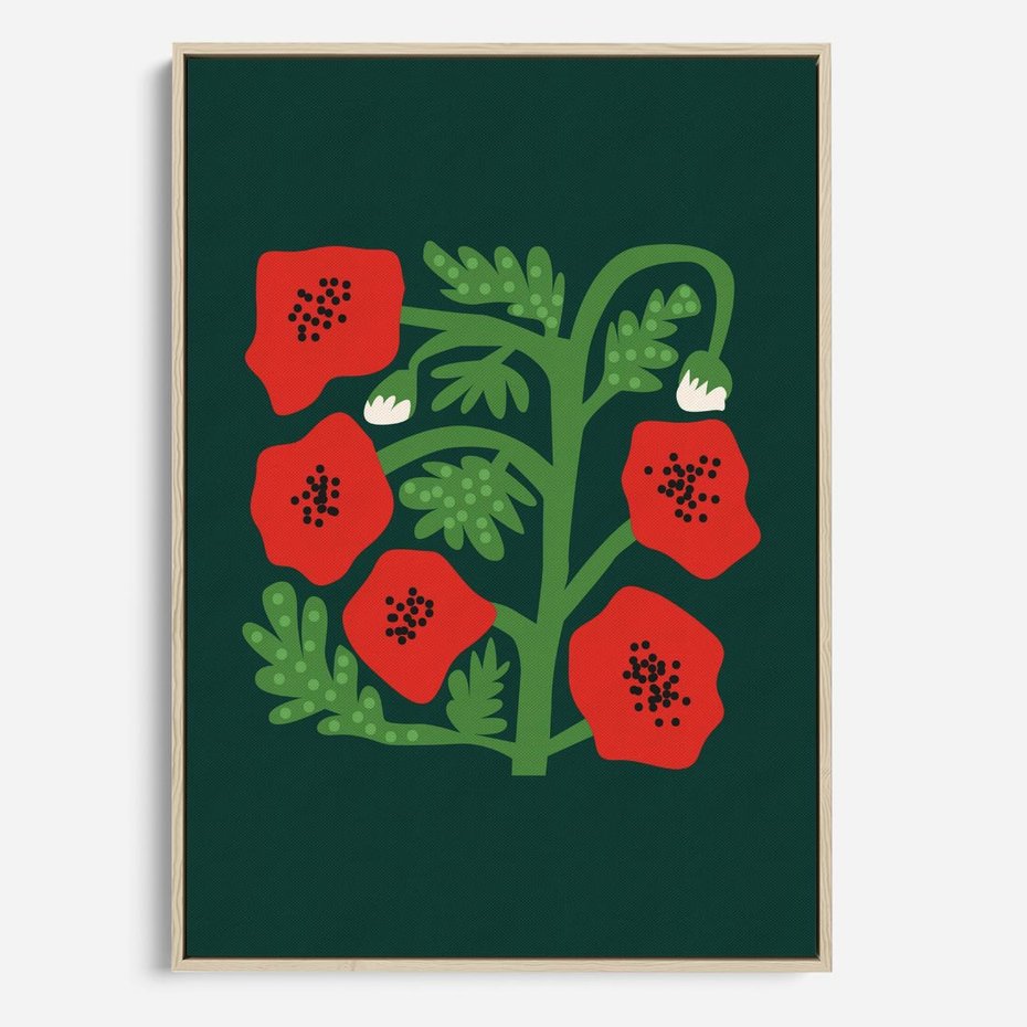 Obraz w ramie 80x120 - Księga Odbić - abstrakcyjna kwiatowa kompozycja, zielone mocne tło - rama drewno